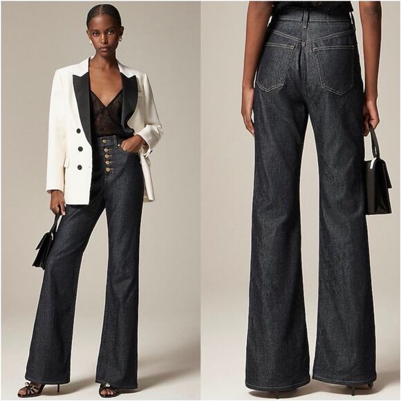 J.Crew High Rise Flare Jeans Button Fly Size 28 Dark Blue - Picture 6 of 16